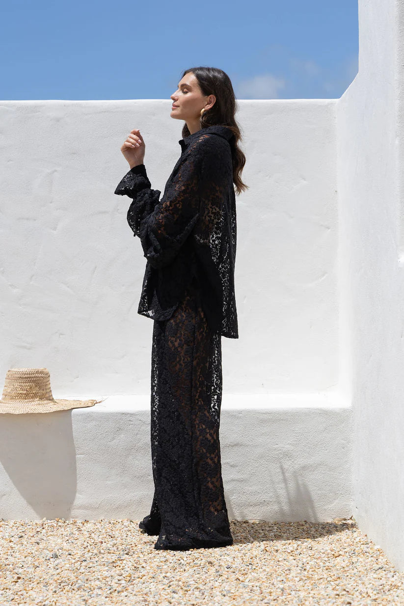 black lace pant and shirt set side view