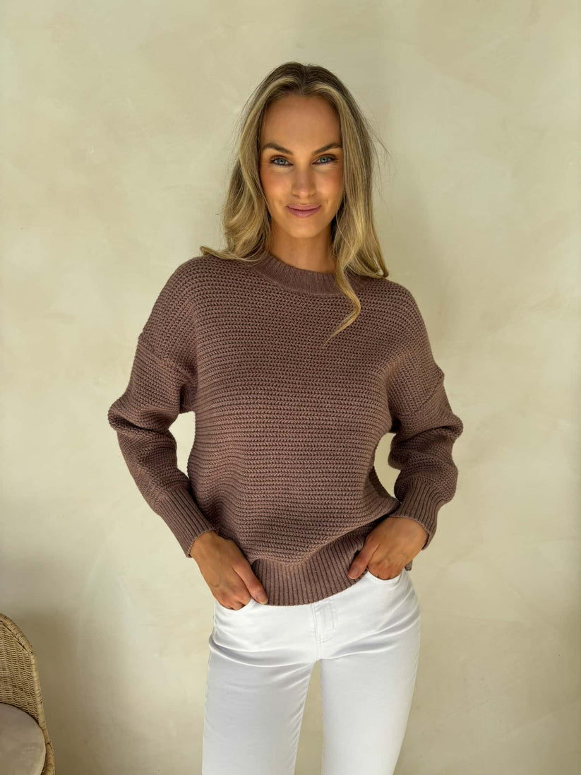 brown chunky knit front 