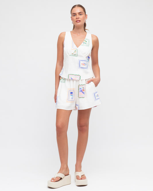 sicily set linen blend, top and relaxed shorts, euro vibes