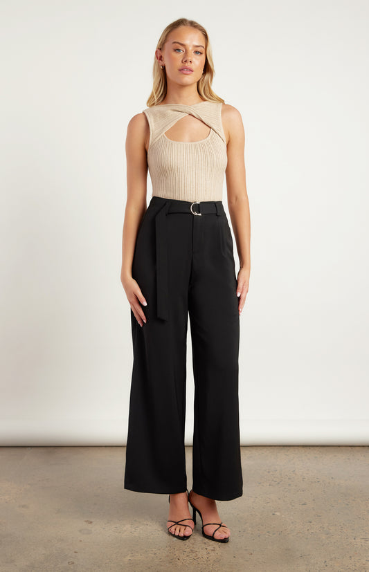 black work pant with buckle front view