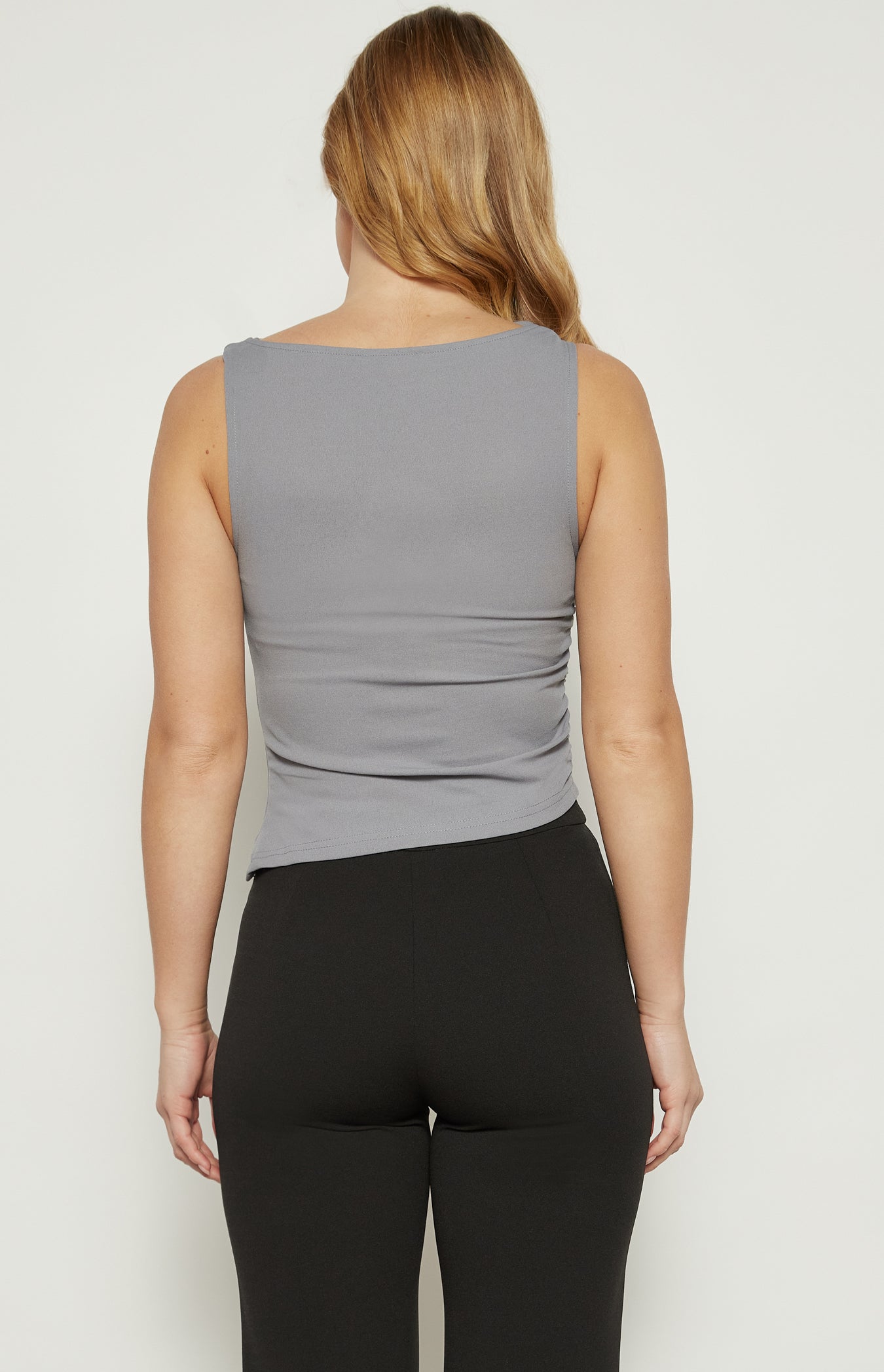 grey top cowl neck back view